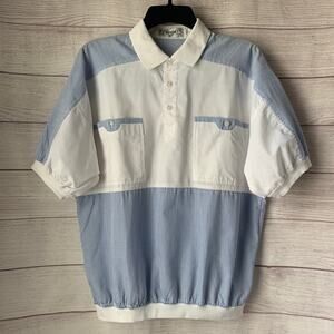 Vintage C.C. Sport White with Blue Pinstripe Color Block Pullover Shrit Size M